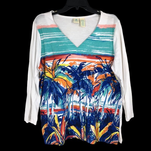 Vintage Caribbean Joe 3/4” Sleeve Blouse, Beach, Island Vibes Coastal Grandma - Picture 1 of 6